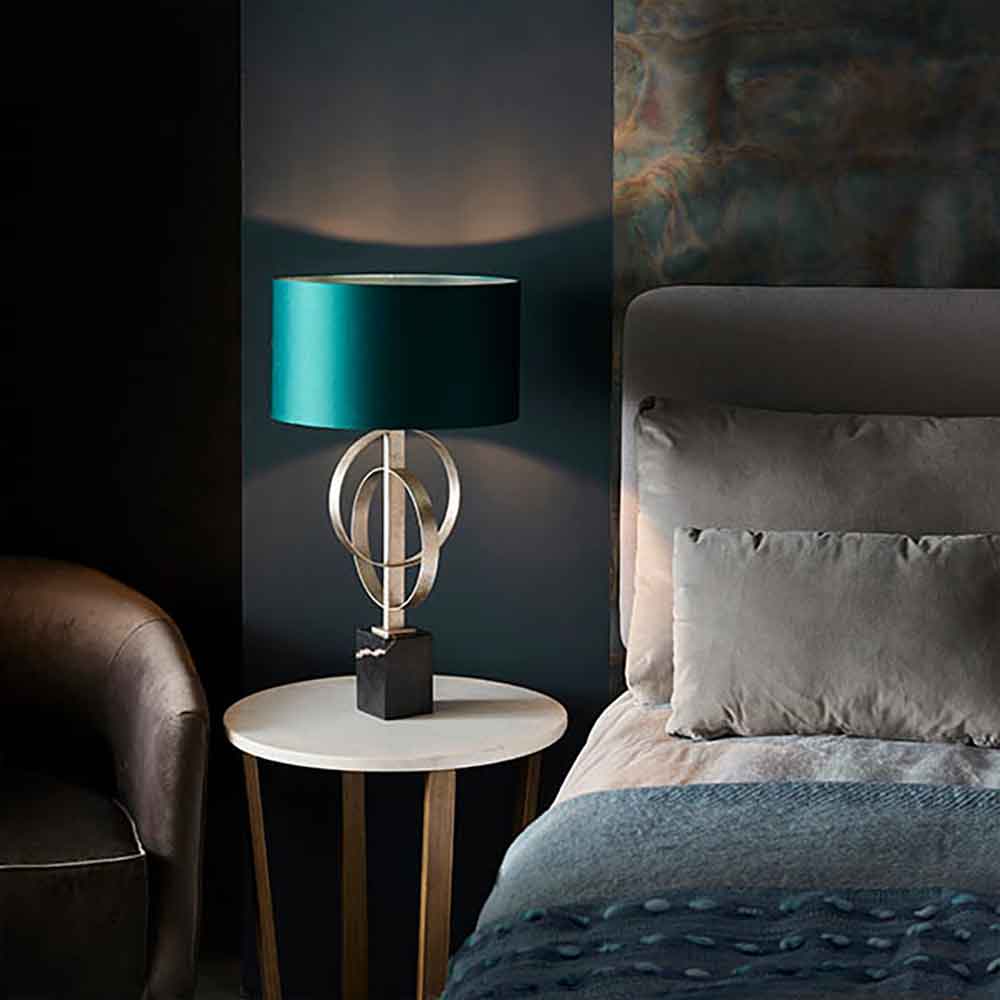Carson Teal Fabric Table Lamp In Antique Silver