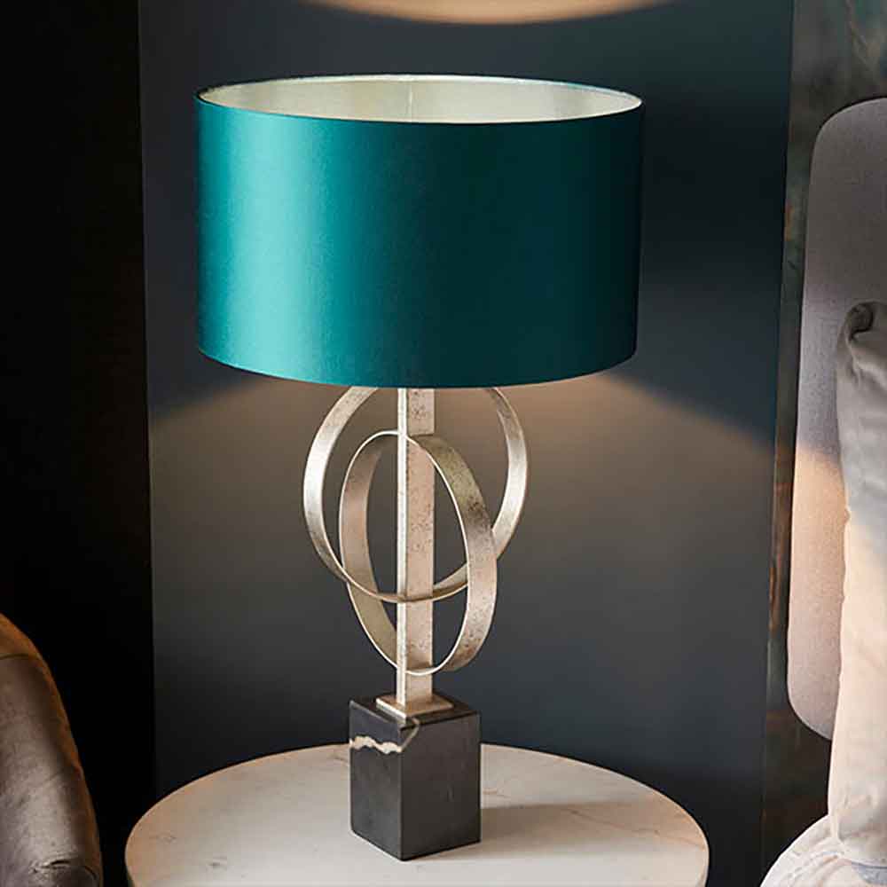 Carson Teal Fabric Table Lamp In Antique Silver