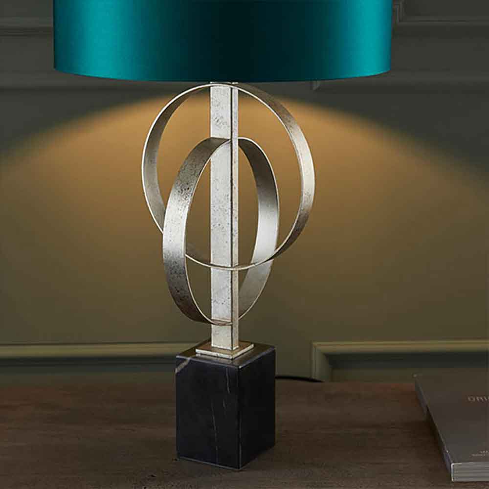 Carson Teal Fabric Table Lamp In Antique Silver