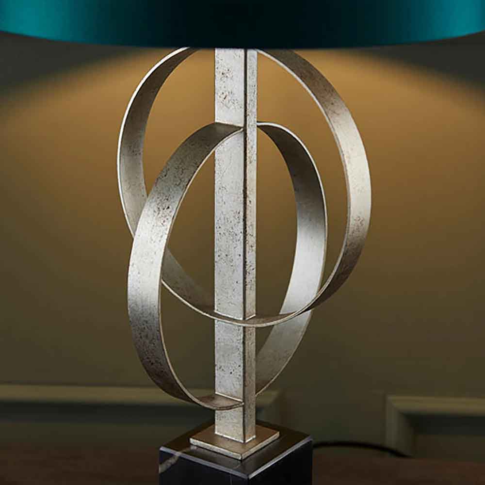 Carson Teal Fabric Table Lamp In Antique Silver