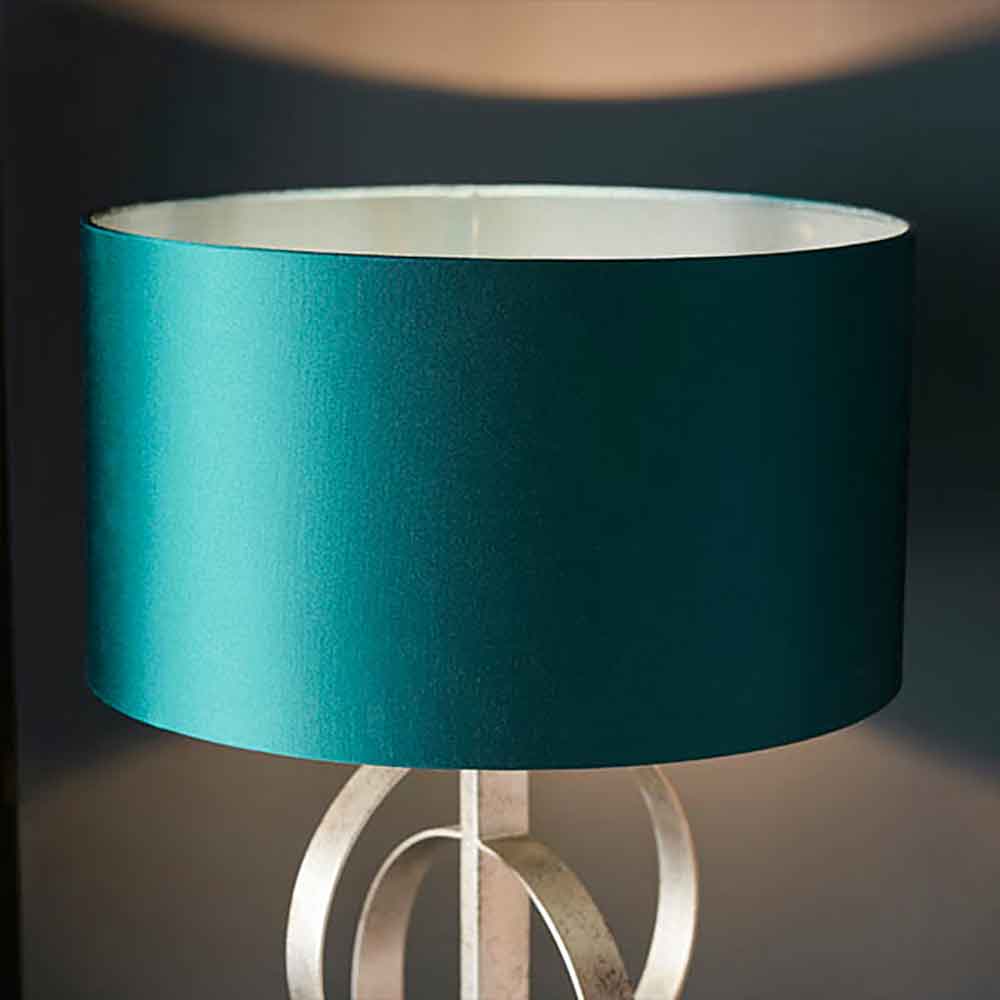Carson Teal Fabric Table Lamp In Antique Silver