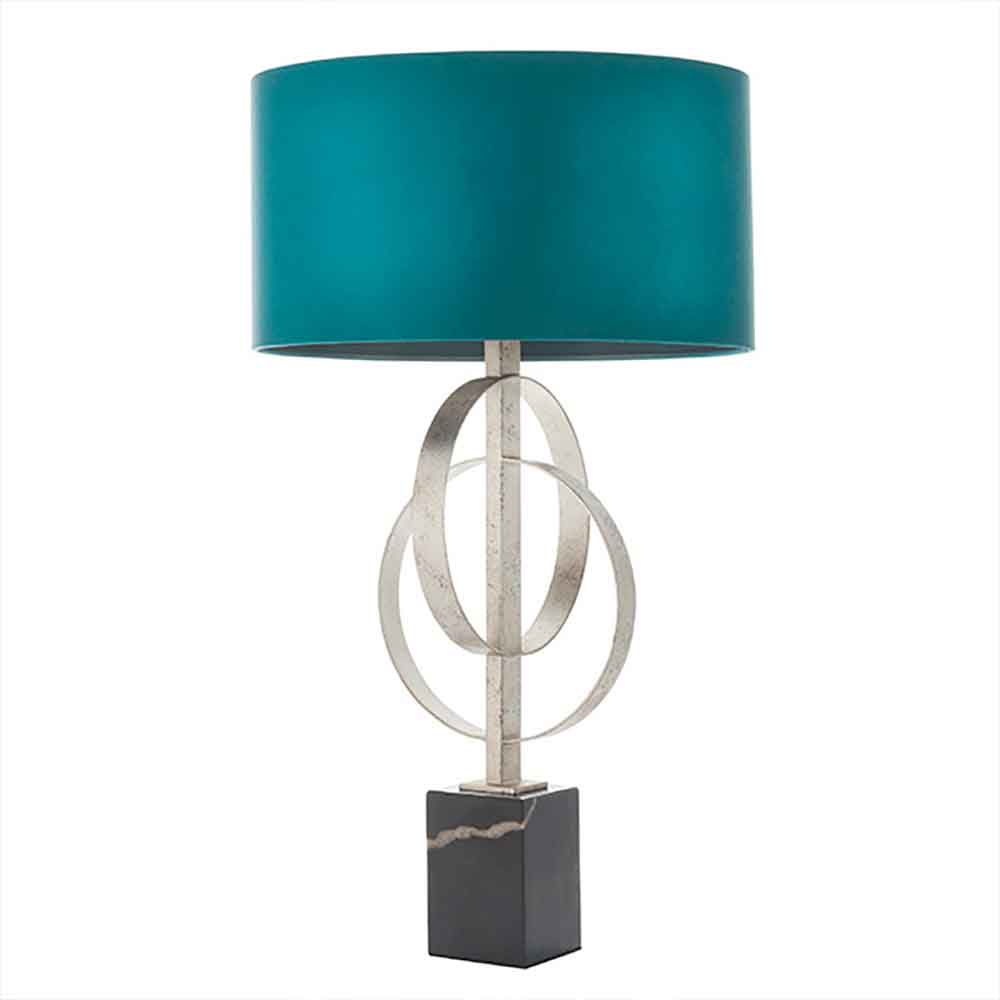 Carson Teal Fabric Table Lamp In Antique Silver