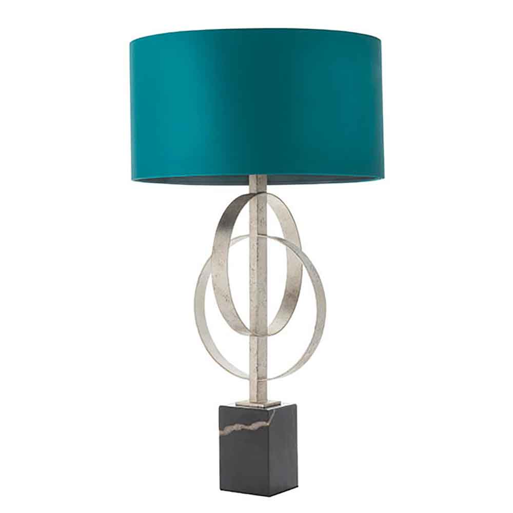 Carson Teal Fabric Table Lamp In Antique Silver