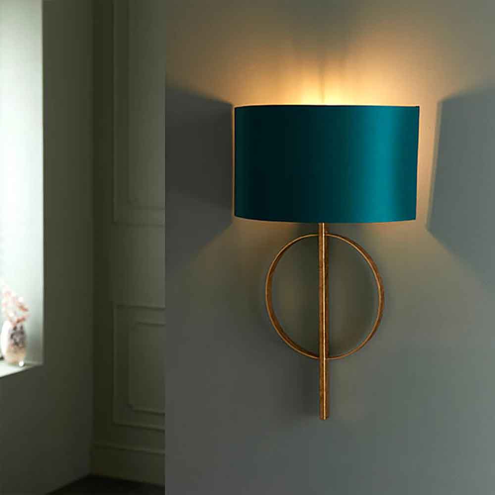 Carson Teal Fabric Wall Light In Gold