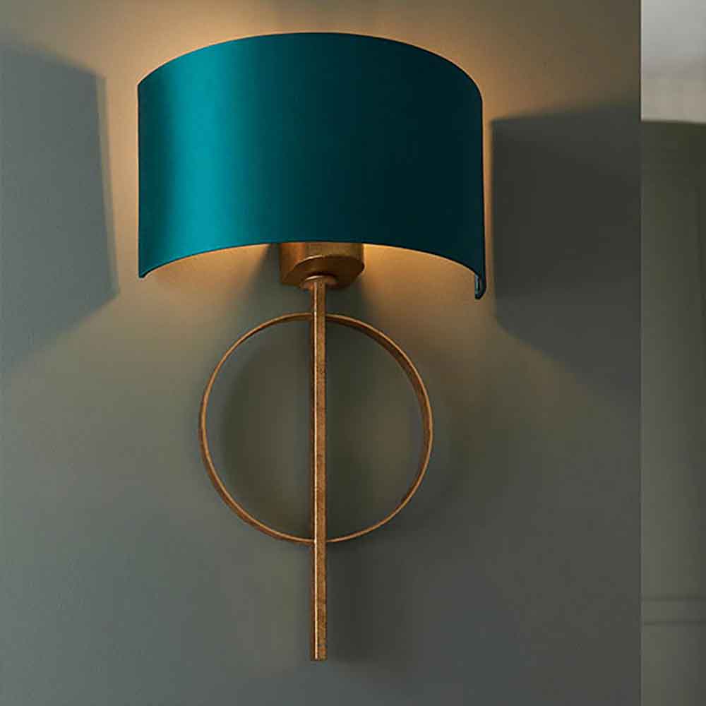 Carson Teal Fabric Wall Light In Gold