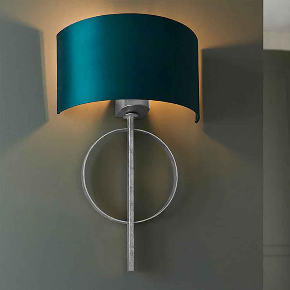 Carson Teal Fabric Wall Light In Silver