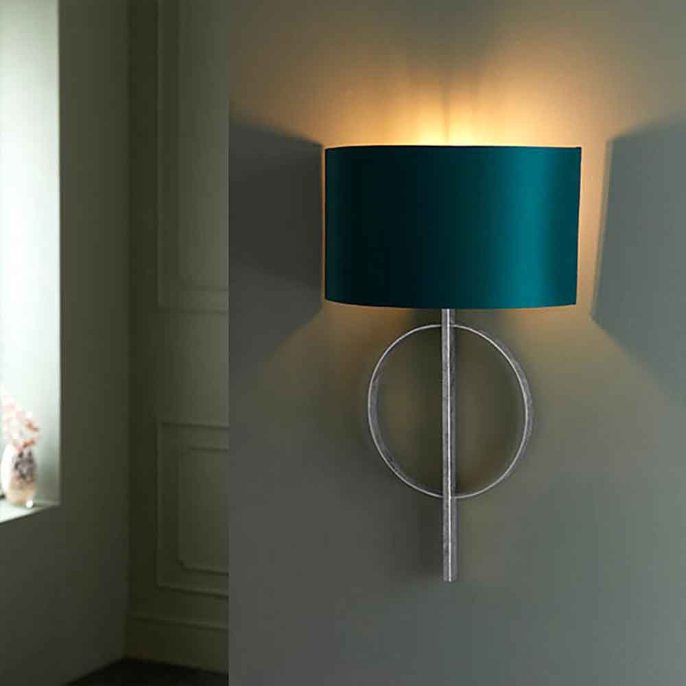 Carson Teal Fabric Wall Light In Silver