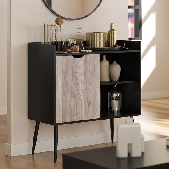 Carson Wooden Bar Cabinet With 2 Doors In Black Oak