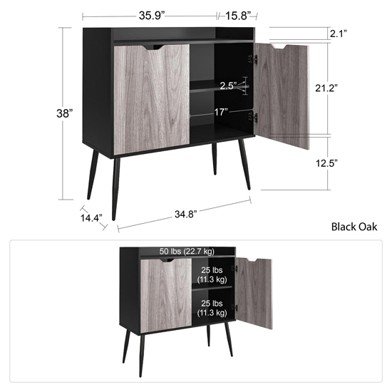 Carson Wooden Bar Cabinet With 2 Doors In Black Oak