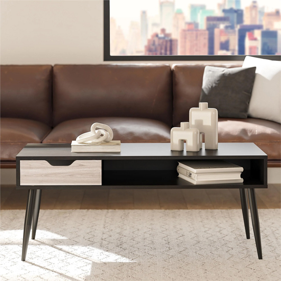 Carson Wooden Coffee Table With 1 Drawer In Black Oak