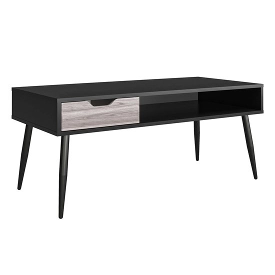 Carson Wooden Coffee Table With 1 Drawer In Black Oak