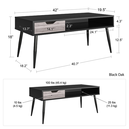 Carson Wooden Coffee Table With 1 Drawer In Black Oak