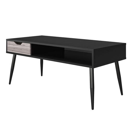 Carson Wooden Coffee Table With 1 Drawer In Black Oak