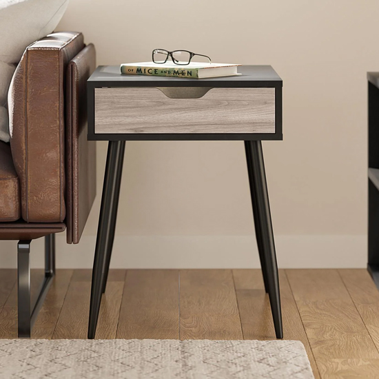 Carson Wooden End Table With 1 Drawer In Black Oak
