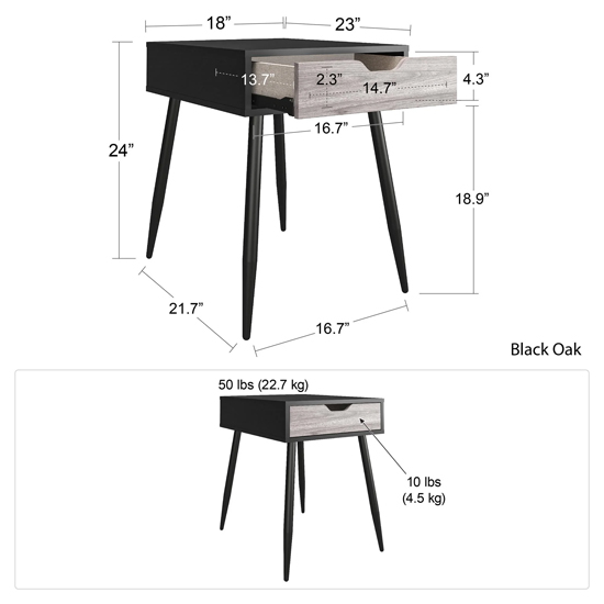 Carson Wooden End Table With 1 Drawer In Black Oak
