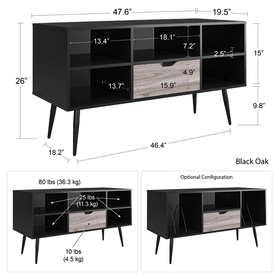 Carson Wooden TV Stand With 1 Drawer In Black Oak