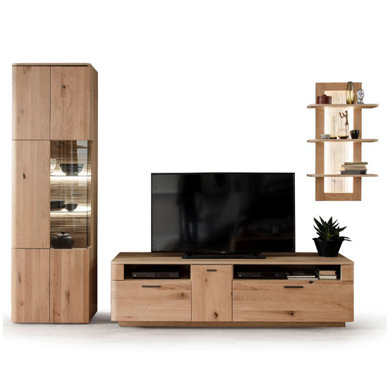 Cartago LED Living Room Set In Planked Oak With Display Cabinet_2