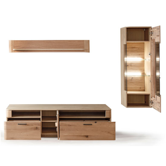 Cartago LED Living Room Set In Planked Oak With Storage Cabinet_3