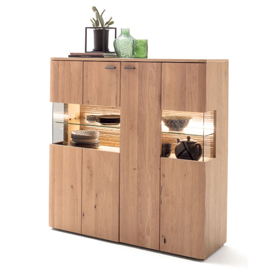Cartago LED Wooden Large Highboard In Planked Oak With 2 Doors_2