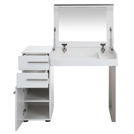 Carter High Gloss Dressing Table With Mirror In White Carter High Gloss Dressing Table With, White Dressing Table With Fold Down Mirror