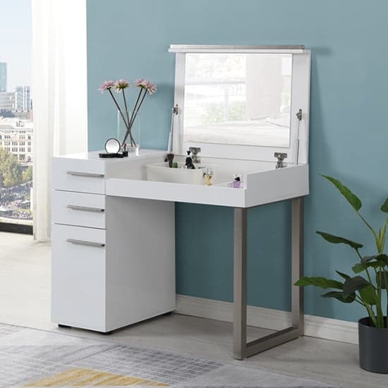 Photo of Carter high gloss dressing table with mirror in white