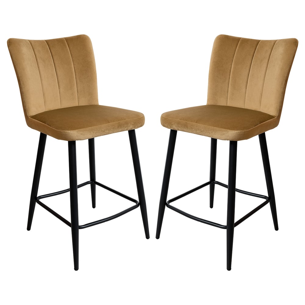 Carteret Camel Velvet Counter Bar Stools In Pair