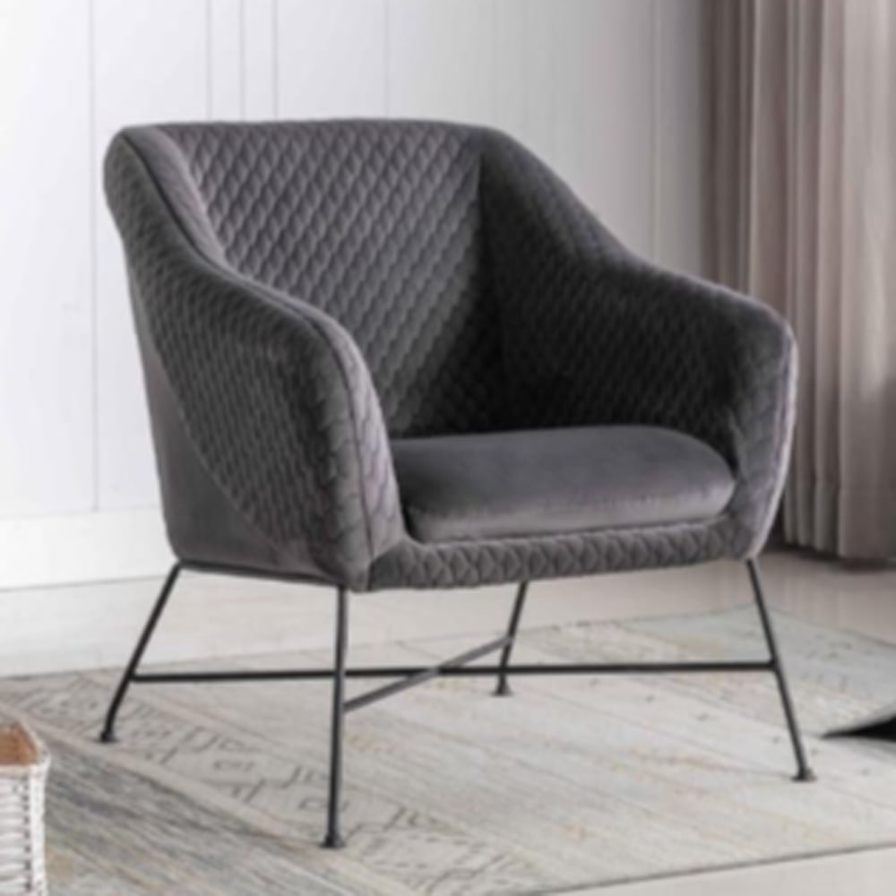 Carteret Fabric Accent Chair With Black Metal Legs In Cinder