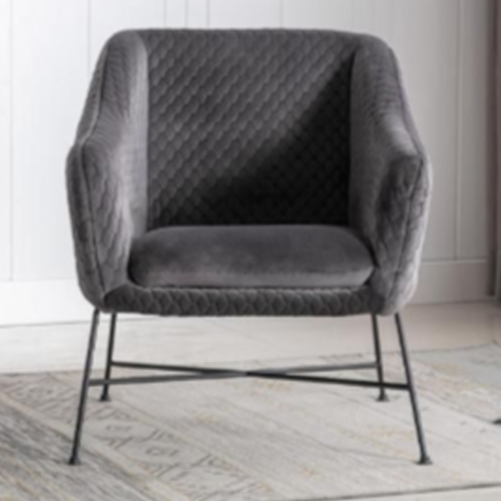 Carteret Fabric Accent Chair With Black Metal Legs In Cinder