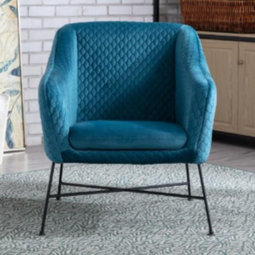 Carteret Fabric Accent Chair With Black Metal Legs In Federal Blue