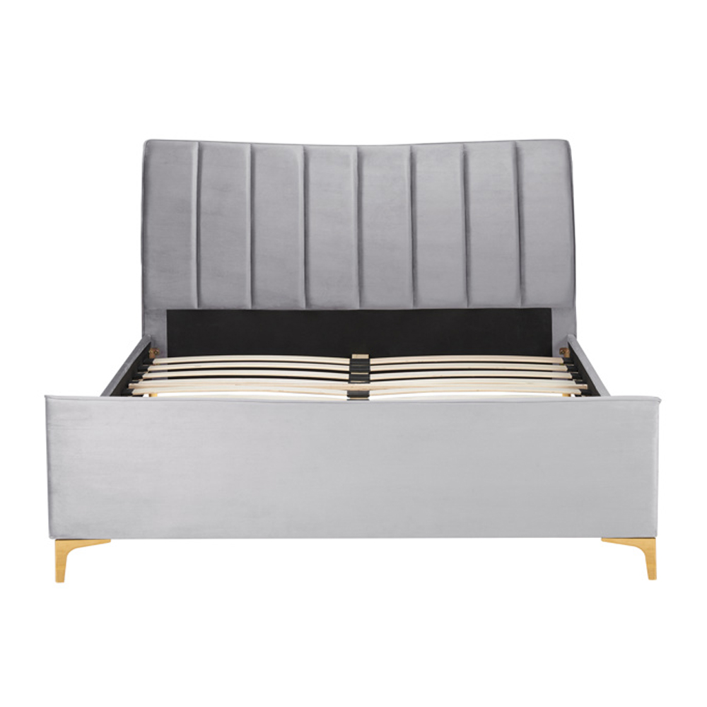 Carteret Fabric Double Bed In Grey Velvet