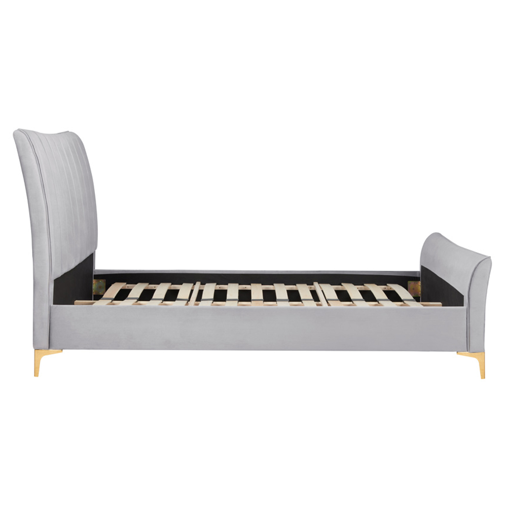 Carteret Fabric Double Bed In Grey Velvet
