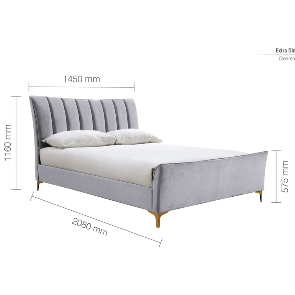 Carteret Fabric Double Bed In Grey Velvet