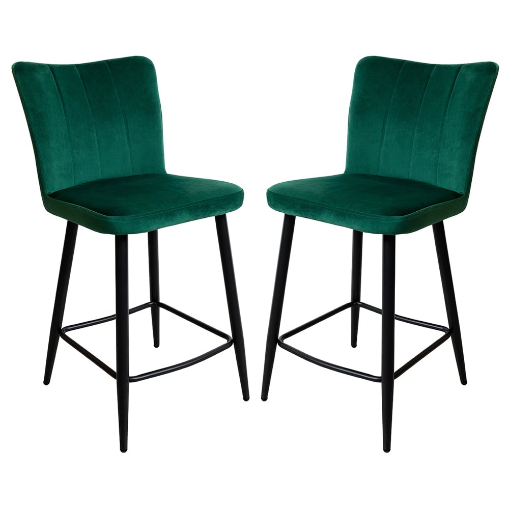 Carteret Green Velvet Counter Bar Stools In Pair