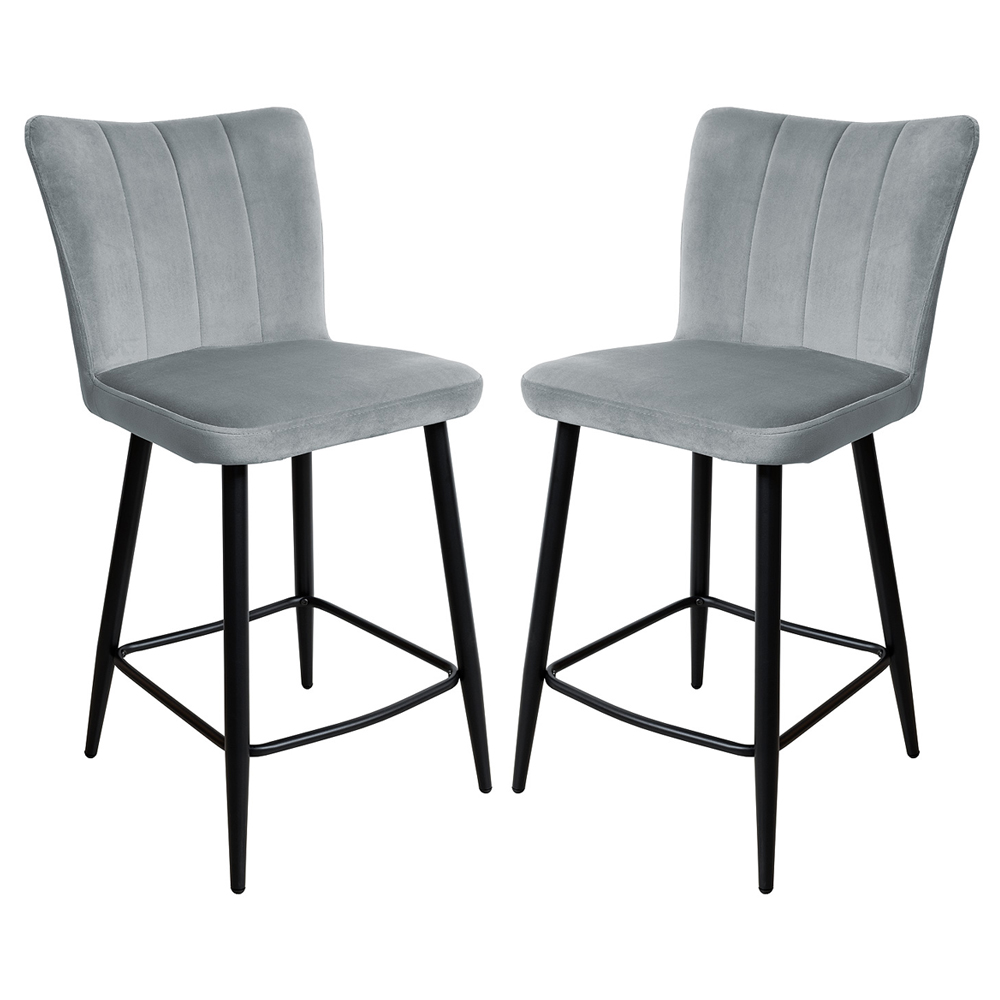 Carteret Grey Velvet Counter Bar Stools In Pair