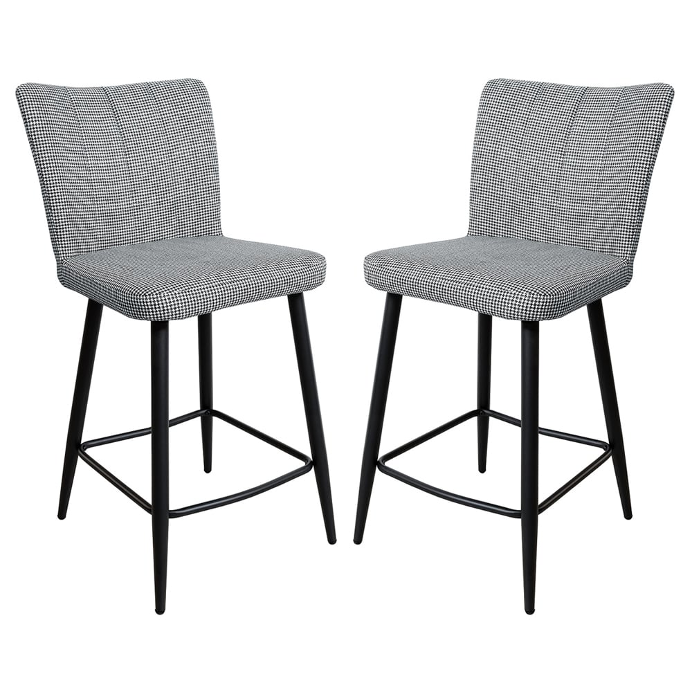 Carteret Hounds Tooth Fabric Counter Bar Stools In Pair