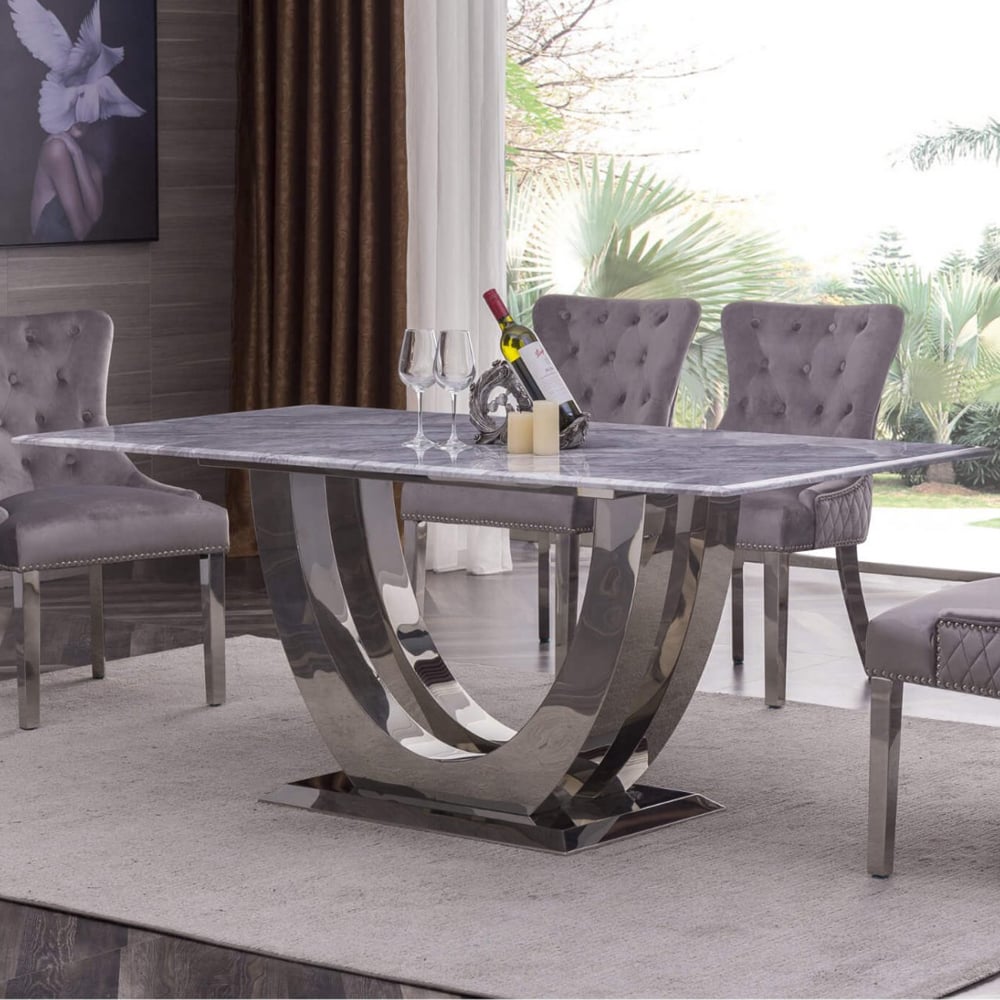Carthage Marble Top Dining Table With Stainless Steel Base