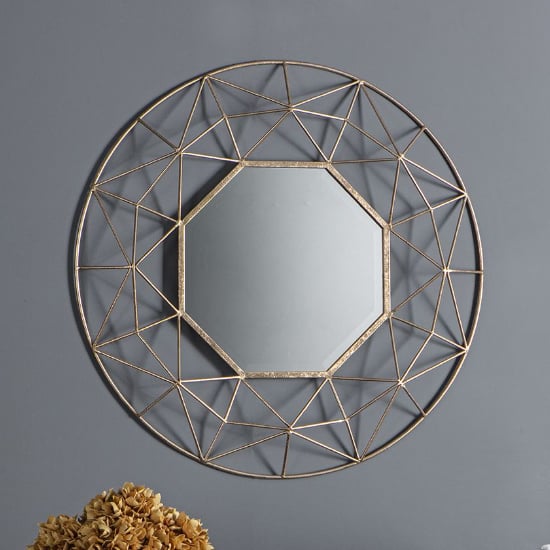 Read more about Alexis round metallic wall mirror in gold