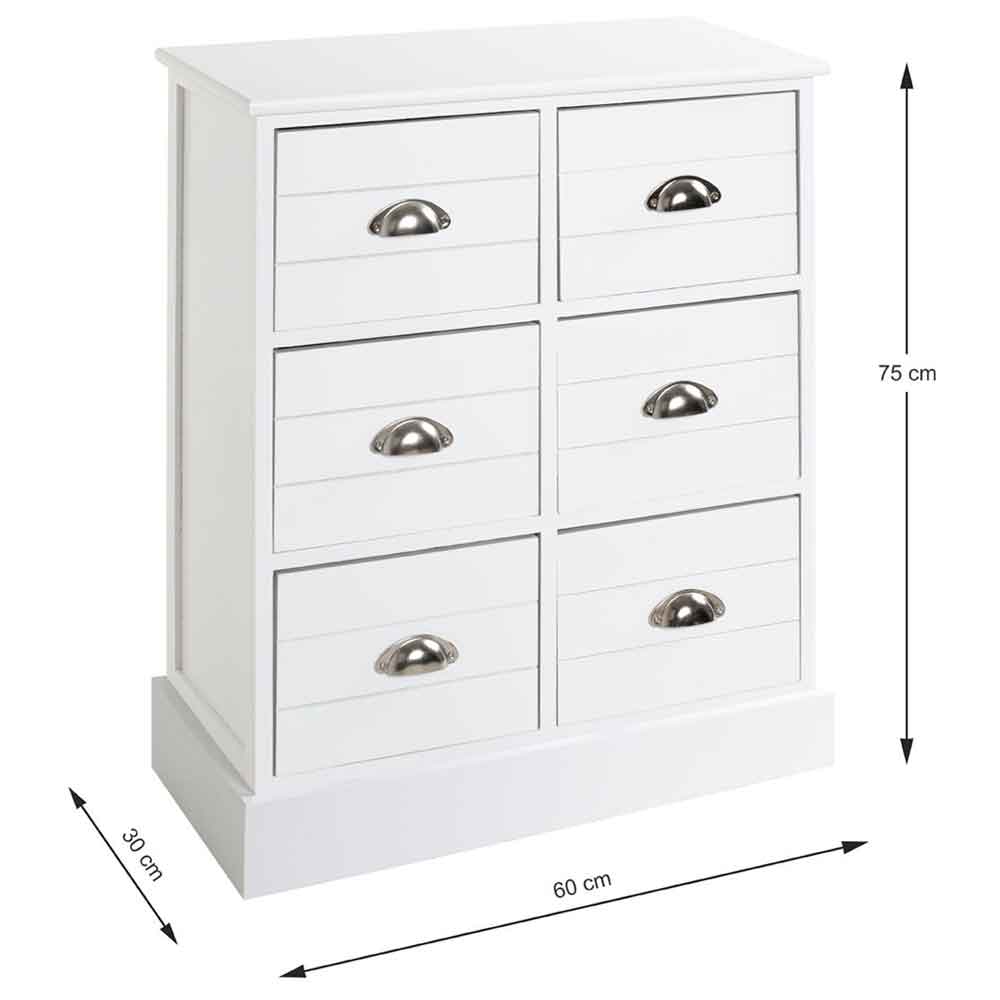 Carthage Wooden Chest Of 6 Drawers In White