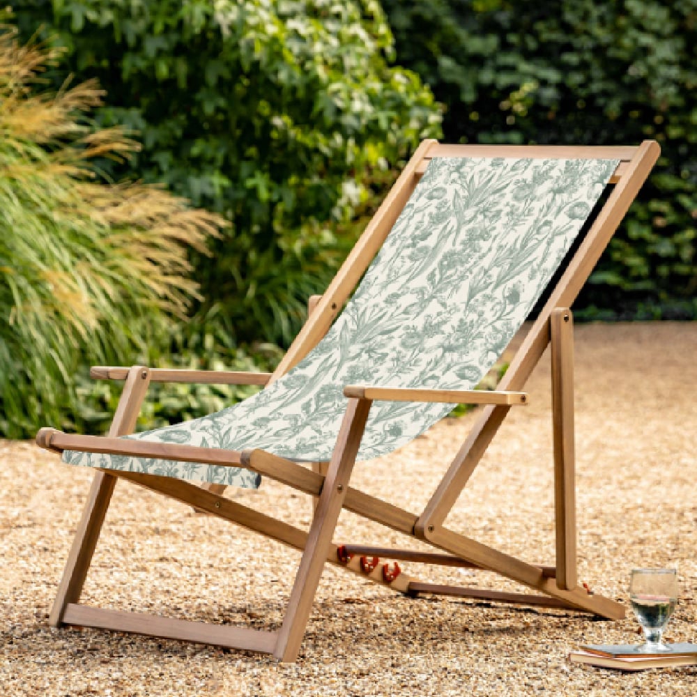 Carthage Outdoor Wooden Deck Chair With Flora Design In Green