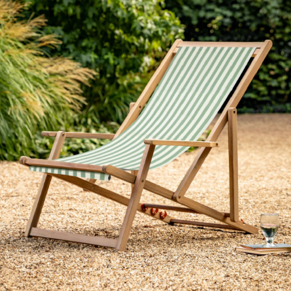 Carthage Outdoor Wooden Deck Chair With Stripe Design In Green