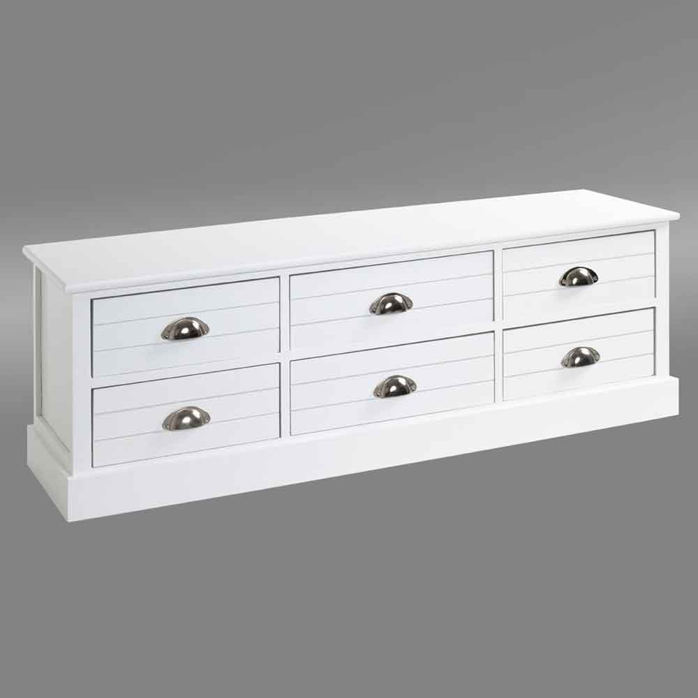 Carthage Wooden Seating Bench With 6 Drawers In White