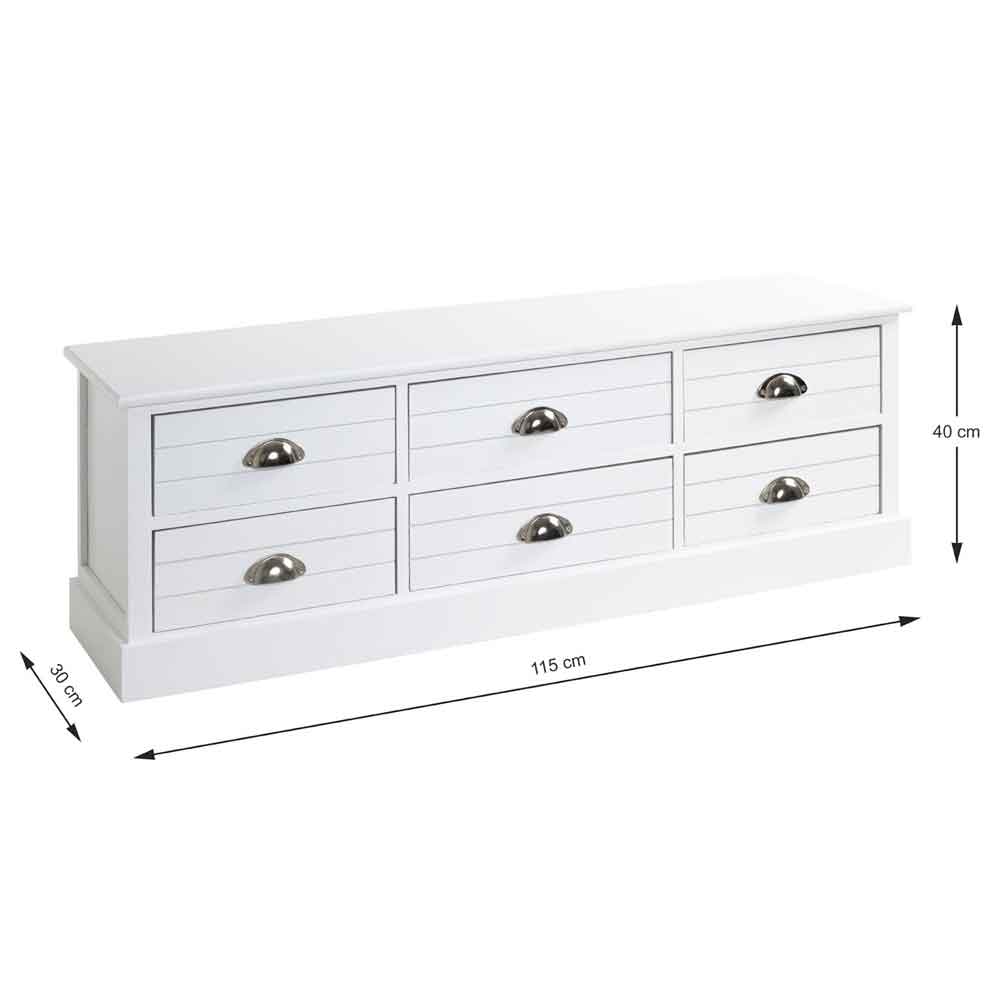 Carthage Wooden Seating Bench With 6 Drawers In White