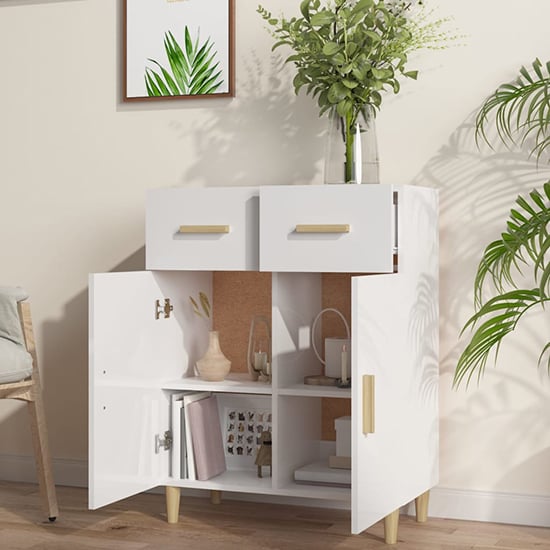 Cartier High Gloss Sideboard With 2 Doors 2 Drawers In White_2