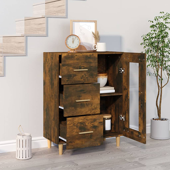 Cartier Wooden Sideboard With 1 Door 3 Drawers In Smoked Oak