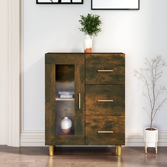 Cartier Wooden Sideboard With 1 Door 3 Drawers In Smoked Oak