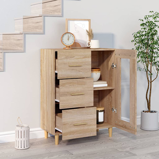 Cartier Wooden Sideboard With 1 Door 3 Drawers In Sonoma Oak