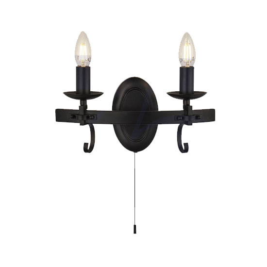 Photo of Cartwheel 2 lamp wall light in matt black with pull switch