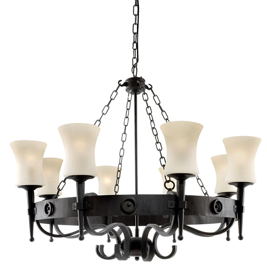 Photo of Cartwheel black iron 8 lights pendant light with sanded glass