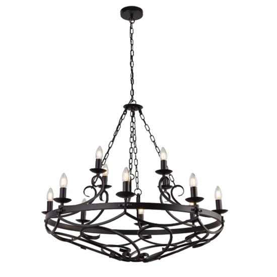 Photo of Cartwheel wall hung 12 pendant light in matt black with chain