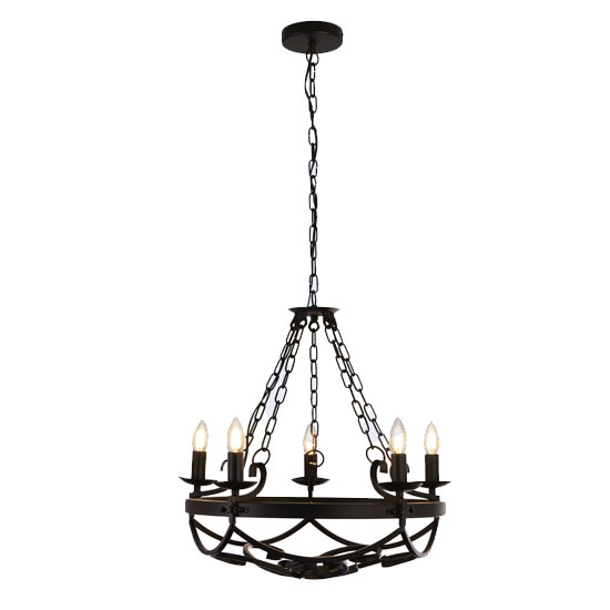 Product photograph of Cartwheel Wall Hung 5 Pendant Light In Matt Black With Chain from Furniture in Fashion